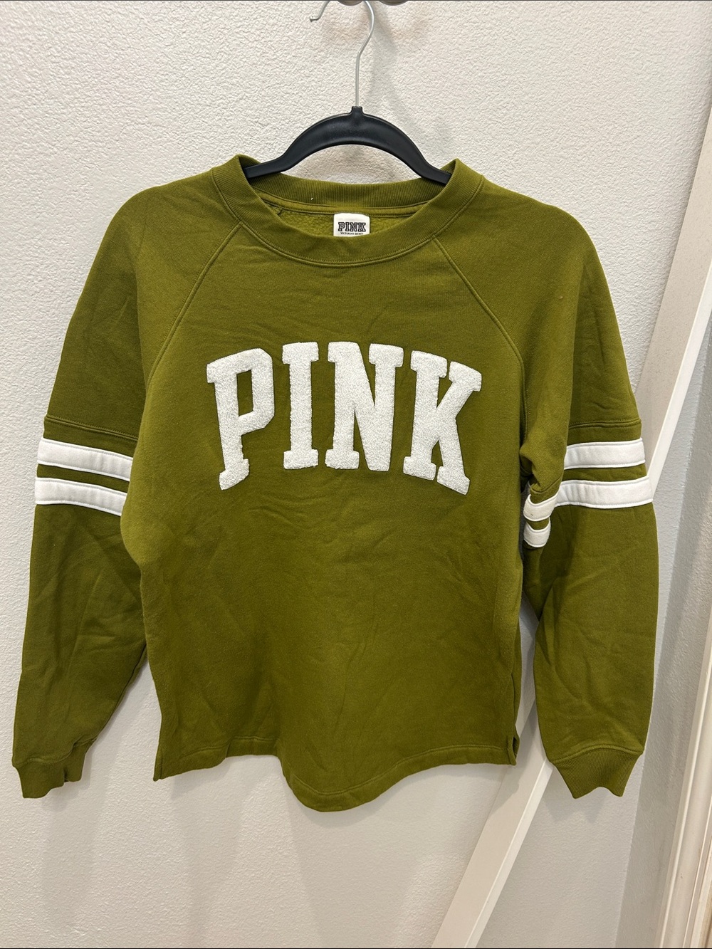 Victoria’s Secret PINK Olive Green Varsity Crewneck Sweatshirt